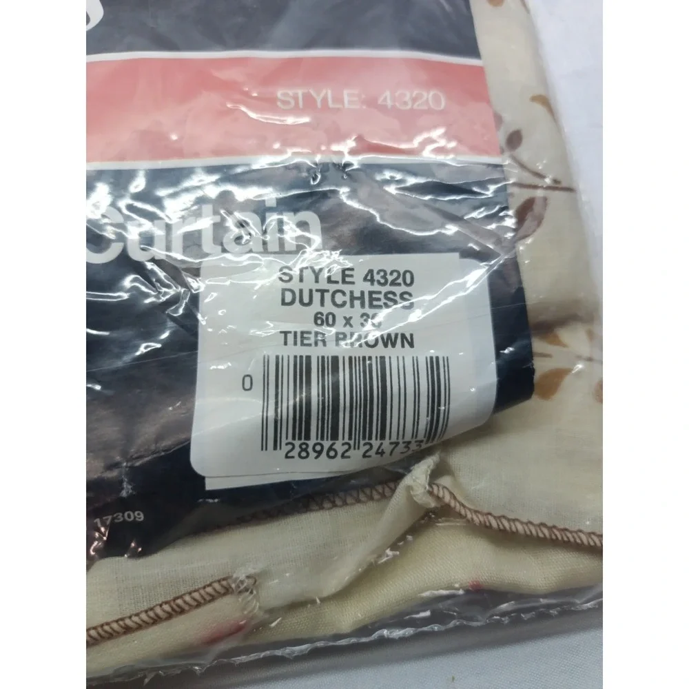 Vintage Julian Noa Dutchess Tier Curtain Brown Stencil Print NOS 60x36‎ USA Made